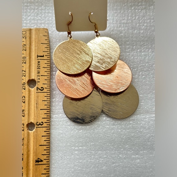 Long 3” Goldtone, Coppertone silver tone Earrings - Picture 2 of 2